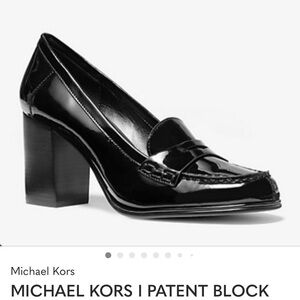 Michael Kors Black Patent Leather Block Heel Loafers